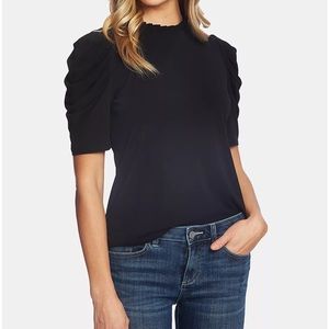 CeCe Puff-Sleeve Ruffled-Neck Top